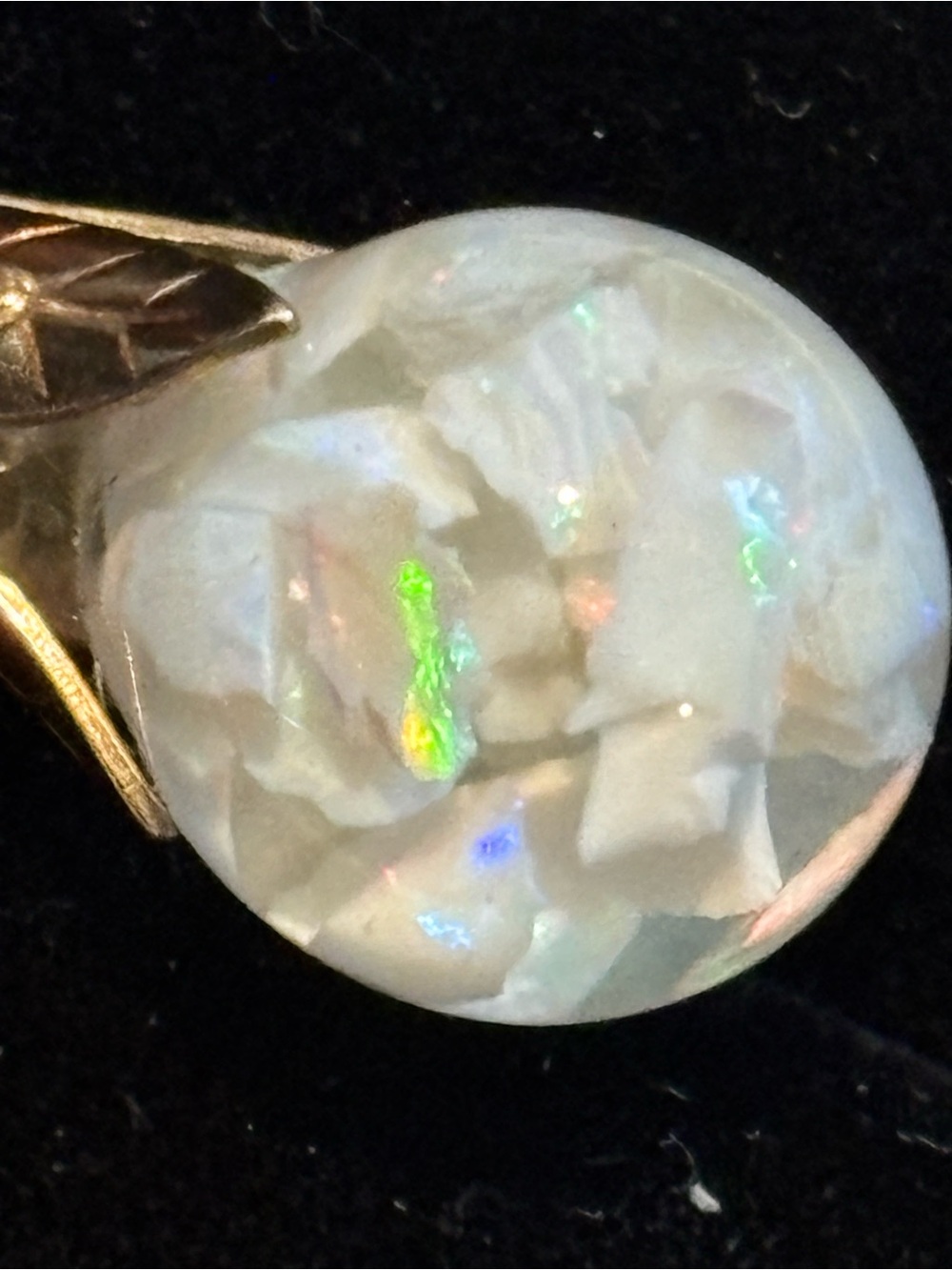 Unique Vintage 10k Gold floating Opals chips Teardrop Pendant - from 1940s - Picture 2 of 12